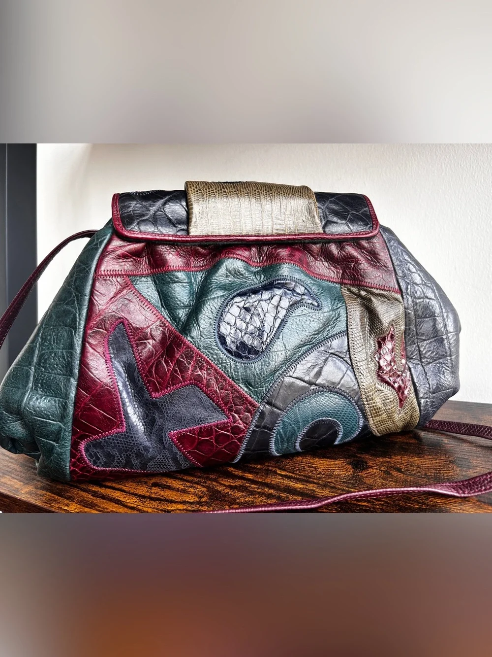 Vintage Sharif USA Patchwork Leather Shoulder Bag w/ Matching Coin Purse